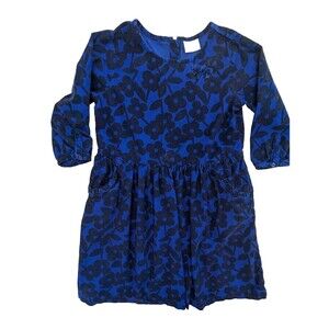 Hanna Andersson Floral Blue Black Corduroy 3/4 Sleeve Dress Size 150 Cm US 12